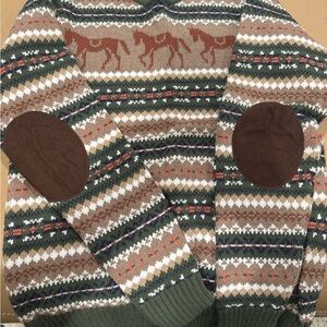 Janie and Jack Brown and Green Patterned Sweater